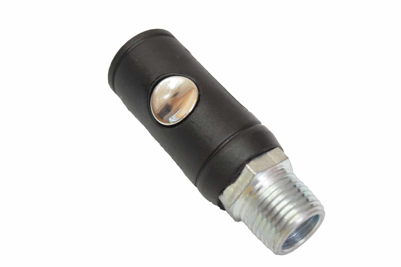 COUPLER,  1/2" MALE NPT THREAD, SAFETY PUSH BUTTON, INDUSTRIAL STYLE, 70 CFM BODY