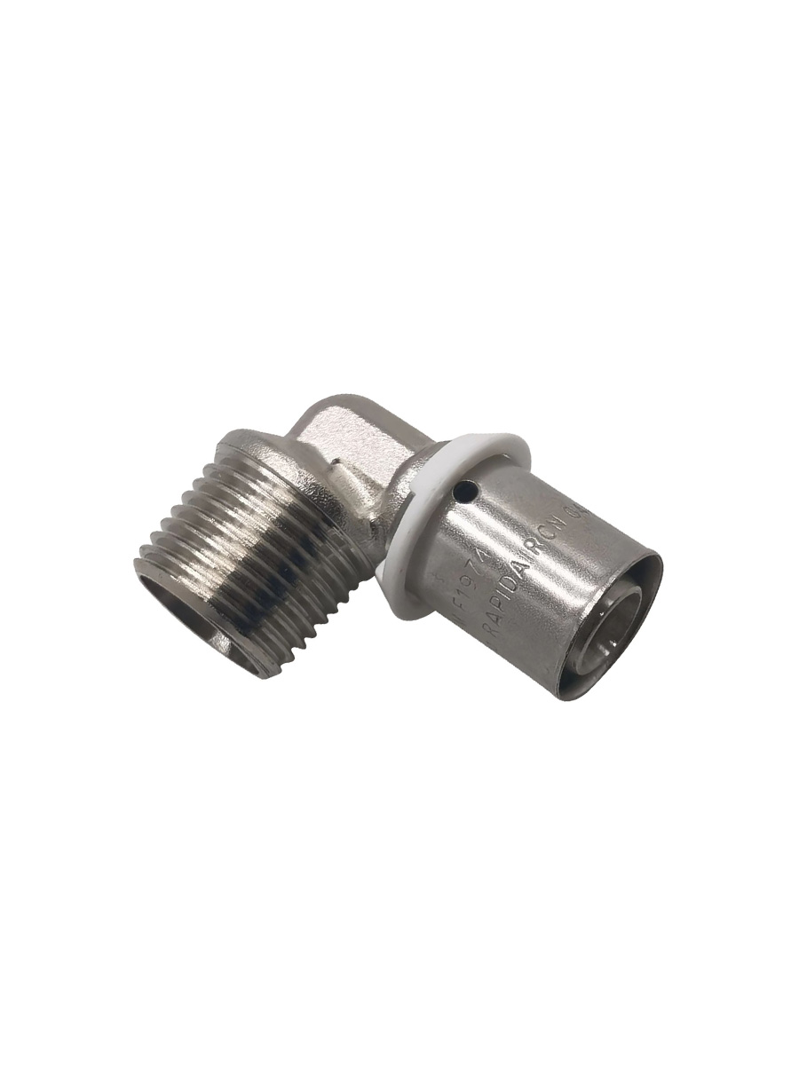 1" COMPRESSED FLEXIBLE TUBING X 1" MALE NPT ELBOW FITTING